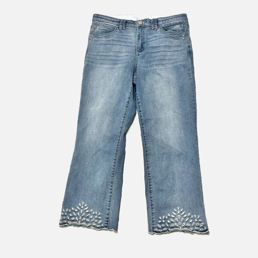Democracy Ab-Tech Cropped Itty Bitty Bootcut Scalloped & Embroidered Hem Size 14